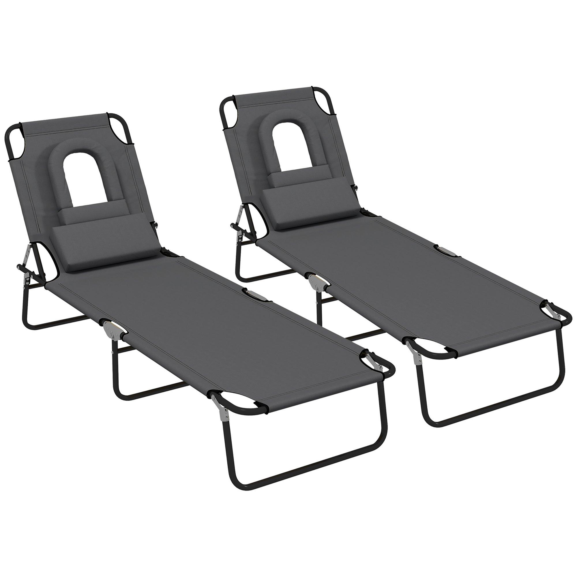 Sun Lounger Set of 2 Folding Recliner Chair Portable Reclining Garden Seat